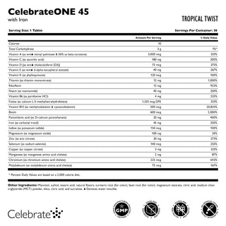 CelebrateONE 45 Odată Pe Zi Multivitamine Masticabile Bariatrice cu Fier 