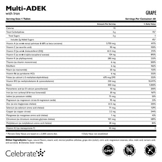 Vitamina Multi-ADEK cu 60mg fier, masticabil, Grape