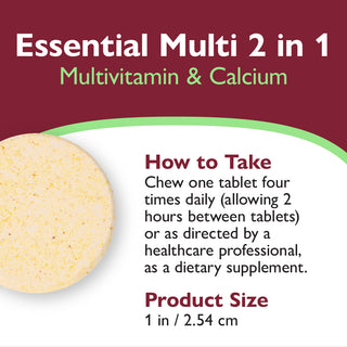 Essential Multi 2 în 1 Multivitamine cu calciu, masticabil