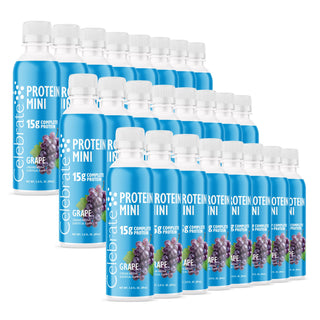 Mai multe sticle de Protein Mini Grape Celebrate cu aromă pe fundal alb