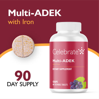 Vitamina Multi-ADEK cu 60mg fier, masticabil, Grape